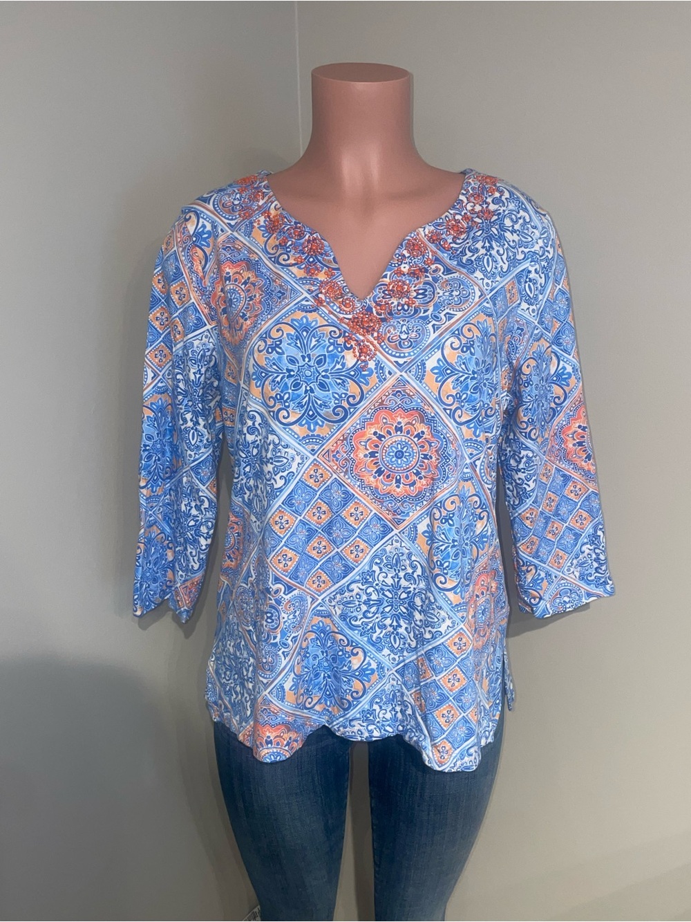 Ruby RD Embellished Diagonal Tiles Patchwork Top. LARGE